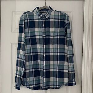 Express slim fit Large  mens Navy and Teal Checkered Shirt